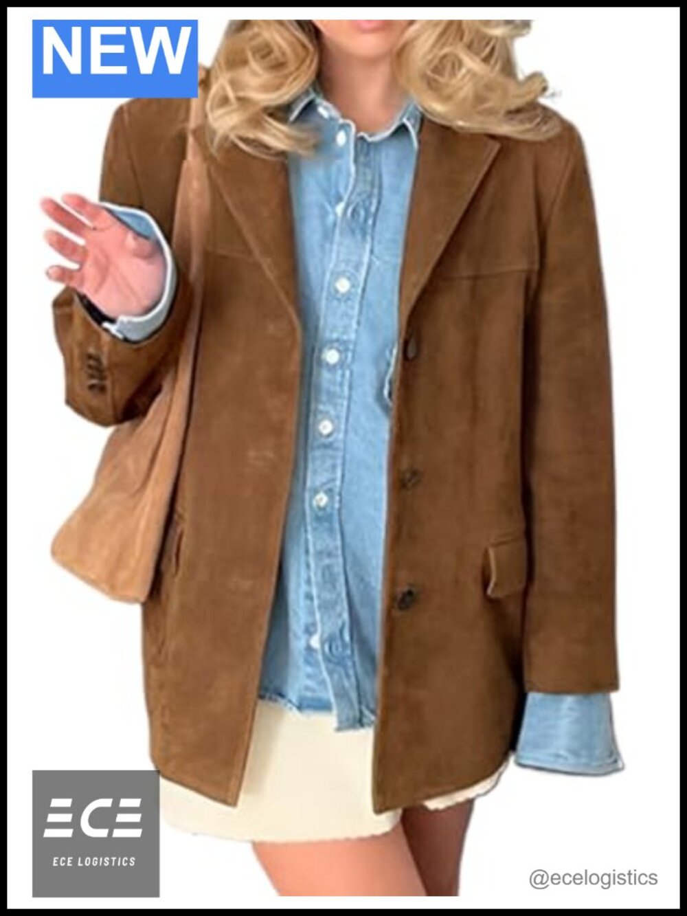 Faux Leather Suede Blazer Jacket Women's Oversized Trench Coat Fall Winter